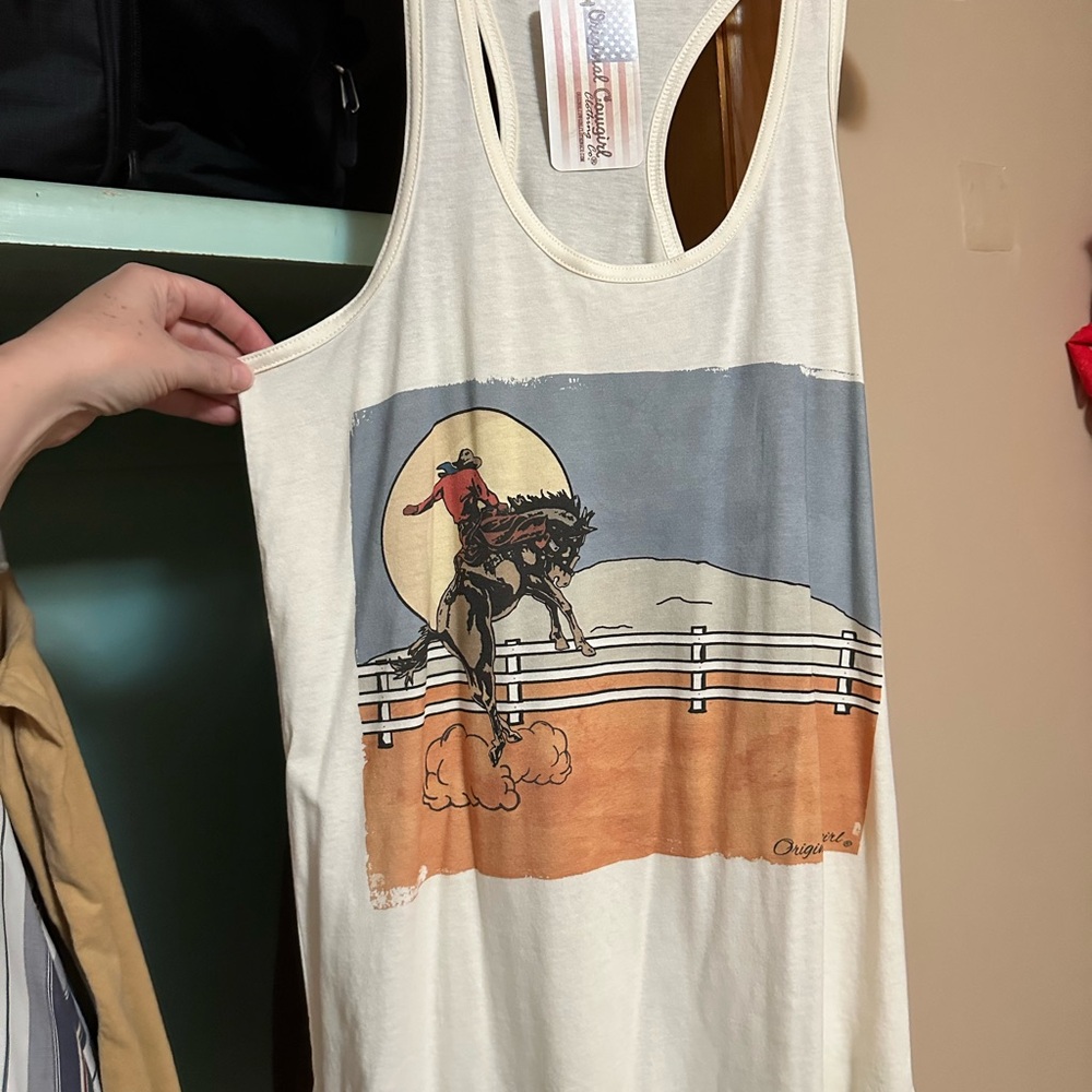 Cream western bucking bronc Graphic Tank Top